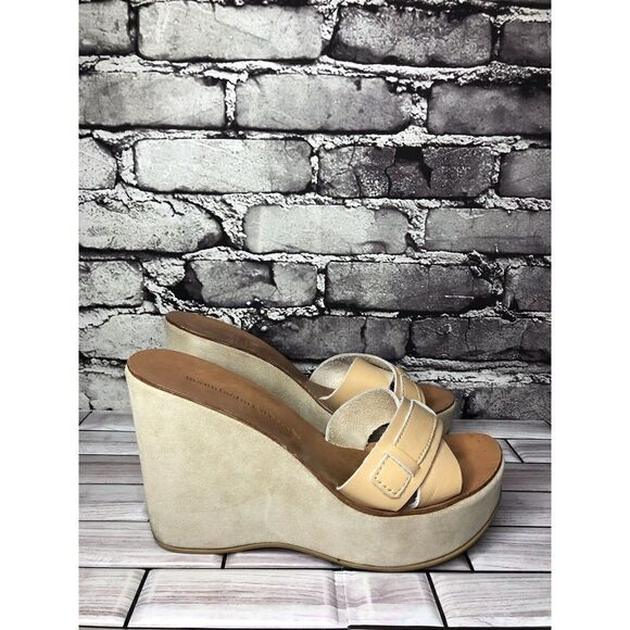 Manufacture d'Essai Beige Leather Wedge Platform Sandals Women’s Sz 38EU/7.5M US - Picture 3 of 16